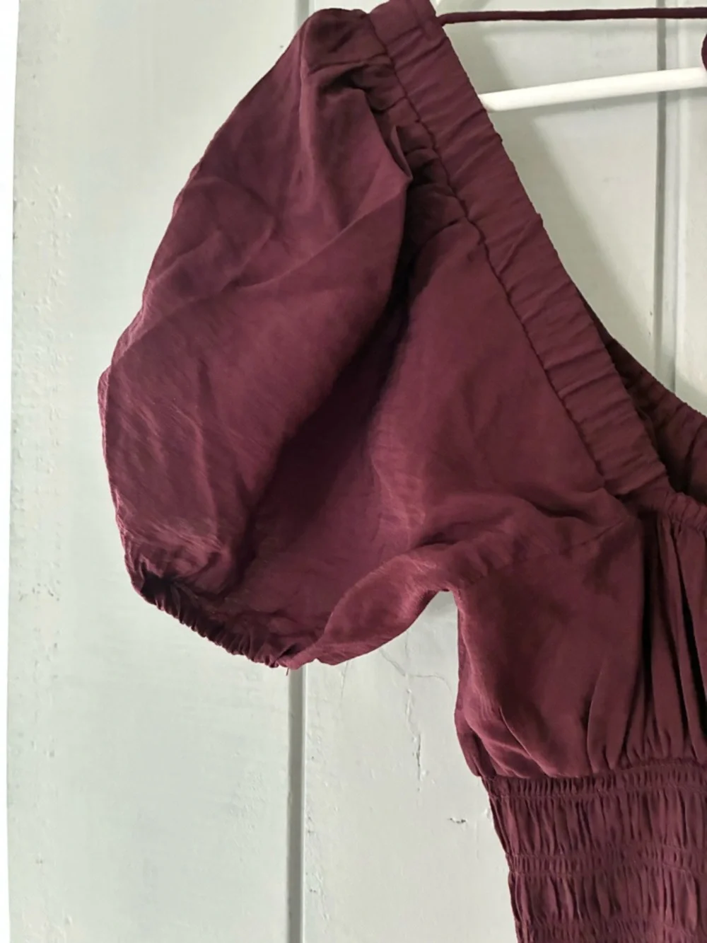 Abercrombie & Fitch Burgundy Maxi Dress with Puff Sleeves